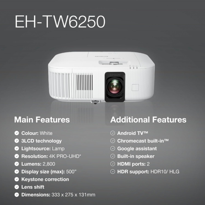 Epson EH-TW6250 4K PRO-UHD Home Projector - Image 6