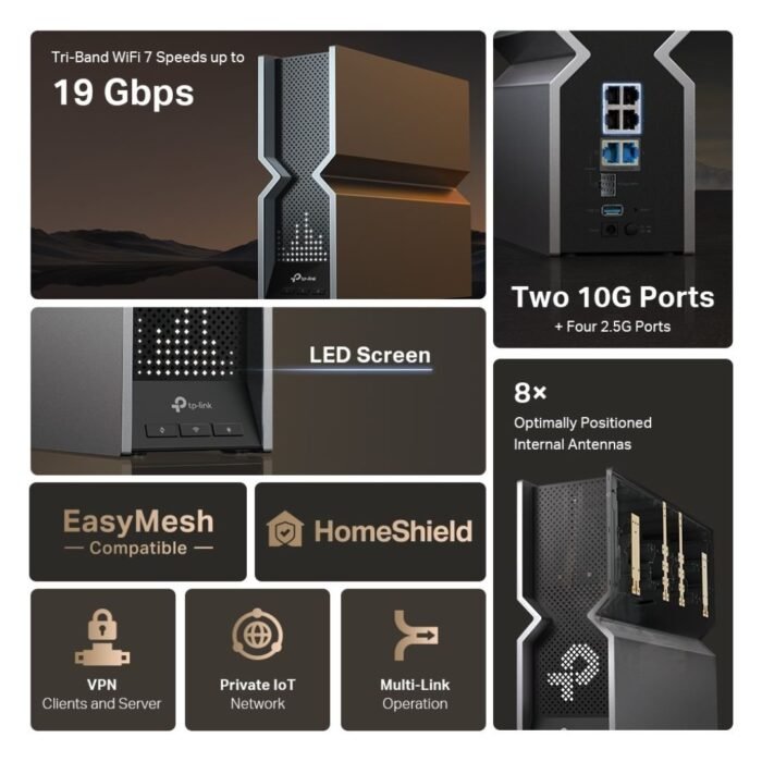 TP-Link Archer BE800 BE19000 Tri-Band Wi-Fi 7 Router - Image 4