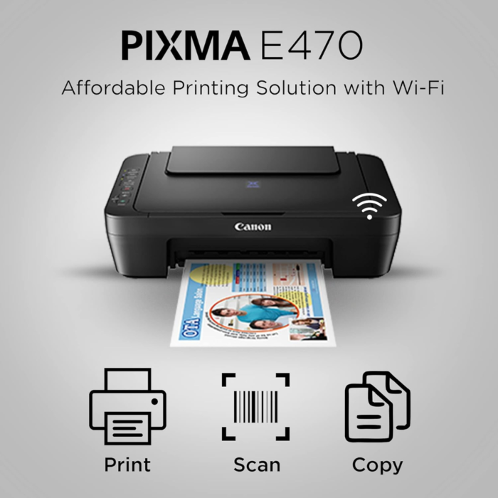 Canon PIXMA E470 All-in-One Wi-Fi Ink Efficient Colour Printer
